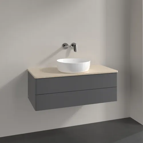 Picture of VILLEROY BOCH Antao Vanity unit, 2 pull-out compartments, 1000 x 360 x 500 mm, Front without structure, Anthracite Matt Lacquer / Botticino #K20013GK