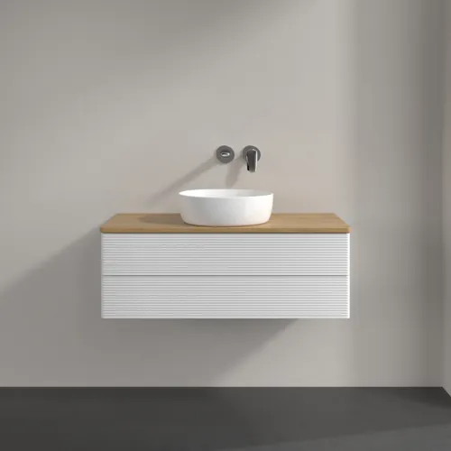 Picture of VILLEROY BOCH Antao Vanity unit, 2 pull-out compartments, 1000 x 360 x 500 mm, Front with grain texture, Glossy White Lacquer / Honey Oak #K20111GF