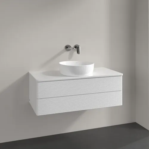 Picture of VILLEROY BOCH Antao Vanity unit, 2 pull-out compartments, 1000 x 360 x 500 mm, Front with grain texture, Glossy White Lacquer / Glossy White Lacquer #K20110GF