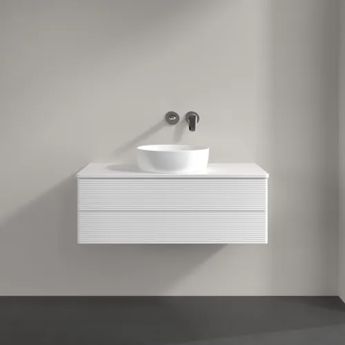 Picture of VILLEROY BOCH Antao Vanity unit, 2 pull-out compartments, 1000 x 360 x 500 mm, Front with grain texture, White Matt Lacquer / White Matt Lacquer #K20110MT