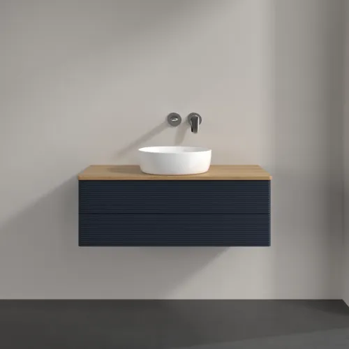 Bild von VILLEROY BOCH Antao Waschbeckenunterschrank, 2 Auszüge, 1000 x 360 x 500 mm, Front mit Struktur, Midnight Blue Matt Lacquer / Honey Oak #K20111HG
