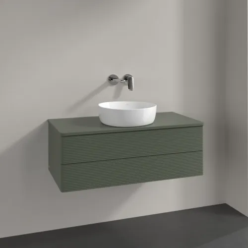 Picture of VILLEROY BOCH Antao Vanity unit, 2 pull-out compartments, 1000 x 360 x 500 mm, Front with grain texture, Leaf Green Matt Lacquer / Leaf Green Matt Lacquer #K20110HL