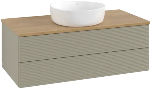 Picture of VILLEROY BOCH Antao Vanity unit, 2 pull-out compartments, 1000 x 360 x 500 mm, Front with grain texture, Stone Grey Matt Lacquer / Honey Oak #K20111HK