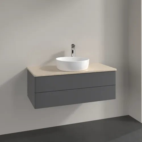 Picture of VILLEROY BOCH Antao Vanity unit, 2 pull-out compartments, 1000 x 360 x 500 mm, Front without structure, Anthracite Matt Lacquer / Botticino #K20053GK