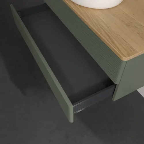 Bild von VILLEROY BOCH Antao Waschbeckenunterschrank, 2 Auszüge, 1000 x 360 x 500 mm, Front mit Struktur, Leaf Green Matt Lacquer / Honey Oak #K20111HL