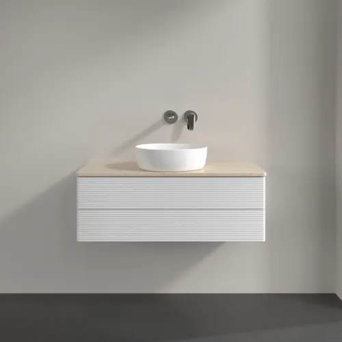 Picture of VILLEROY BOCH Antao Vanity unit, 2 pull-out compartments, 1000 x 360 x 500 mm, Front with grain texture, Glossy White Lacquer / Botticino #K20113GF