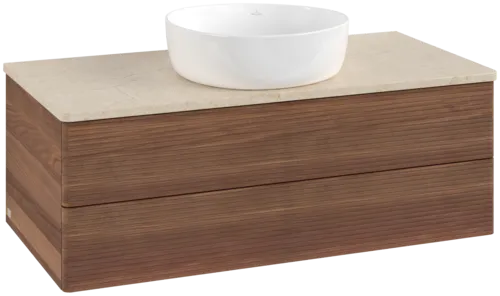 Picture of VILLEROY BOCH Antao Vanity unit, 2 pull-out compartments, 1000 x 360 x 500 mm, Front with grain texture, Warm Walnut / Botticino #K20113HM