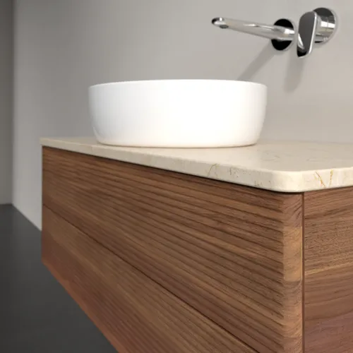 Picture of VILLEROY BOCH Antao Vanity unit, 2 pull-out compartments, 1000 x 360 x 500 mm, Front with grain texture, Warm Walnut / Botticino #K20113HM
