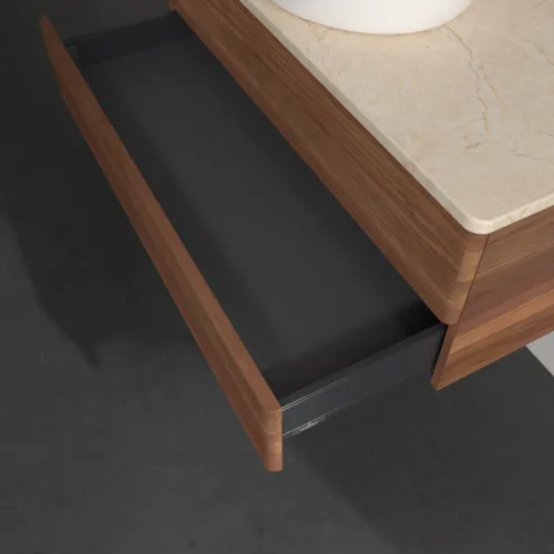 Picture of VILLEROY BOCH Antao Vanity unit, 2 pull-out compartments, 1000 x 360 x 500 mm, Front with grain texture, Warm Walnut / Botticino #K20113HM
