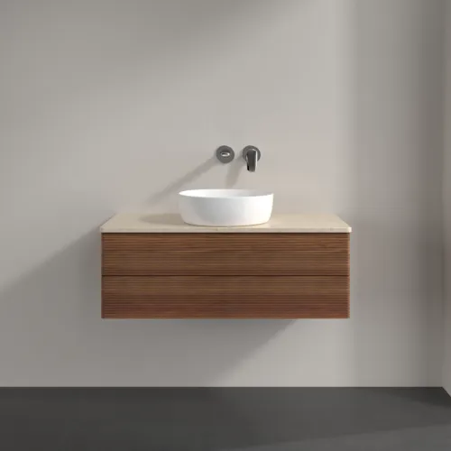 Picture of VILLEROY BOCH Antao Vanity unit, 2 pull-out compartments, 1000 x 360 x 500 mm, Front with grain texture, Warm Walnut / Botticino #K20113HM