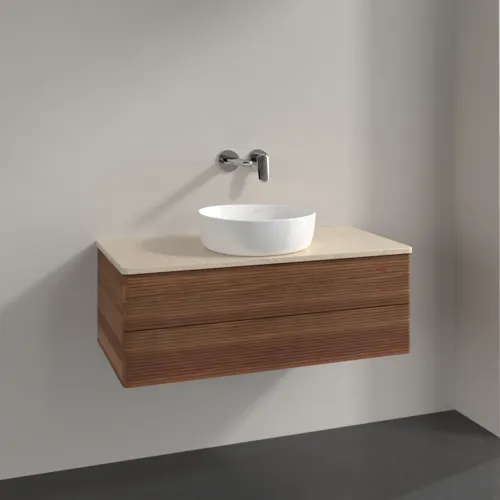 Picture of VILLEROY BOCH Antao Vanity unit, 2 pull-out compartments, 1000 x 360 x 500 mm, Front with grain texture, Warm Walnut / Botticino #K20113HM