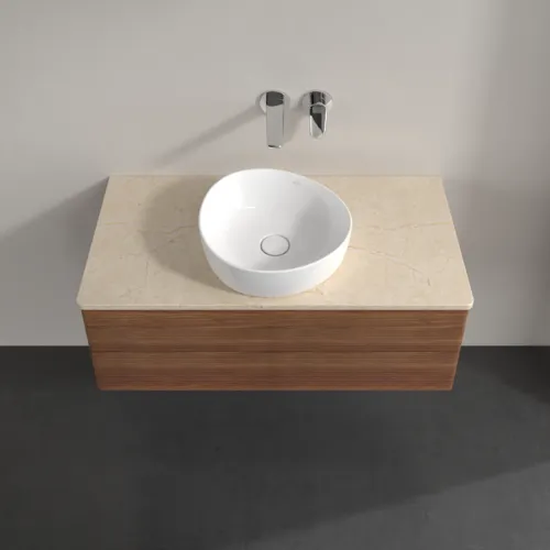 Picture of VILLEROY BOCH Antao Vanity unit, 2 pull-out compartments, 1000 x 360 x 500 mm, Front with grain texture, Warm Walnut / Botticino #K20113HM