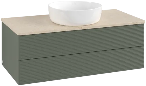 Picture of VILLEROY BOCH Antao Vanity unit, 2 pull-out compartments, 1000 x 360 x 500 mm, Front with grain texture, Leaf Green Matt Lacquer / Botticino #K20113HL