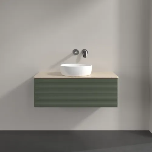 Bild von VILLEROY BOCH Antao Waschbeckenunterschrank, 2 Auszüge, 1000 x 360 x 500 mm, Front mit Struktur, Leaf Green Matt Lacquer / Botticino #K20113HL