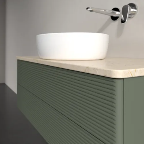 Bild von VILLEROY BOCH Antao Waschbeckenunterschrank, 2 Auszüge, 1000 x 360 x 500 mm, Front mit Struktur, Leaf Green Matt Lacquer / Botticino #K20113HL