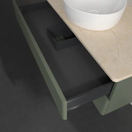 Bild von VILLEROY BOCH Antao Waschbeckenunterschrank, 2 Auszüge, 1000 x 360 x 500 mm, Front mit Struktur, Leaf Green Matt Lacquer / Botticino #K20113HL