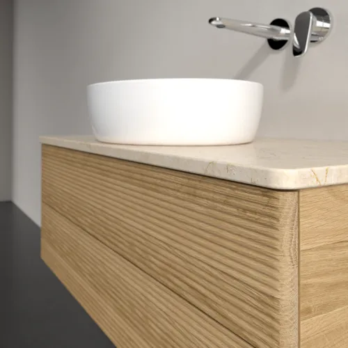 Picture of VILLEROY BOCH Antao Vanity unit, 2 pull-out compartments, 1000 x 360 x 500 mm, Front with grain texture, Honey Oak / Botticino #K20113HN