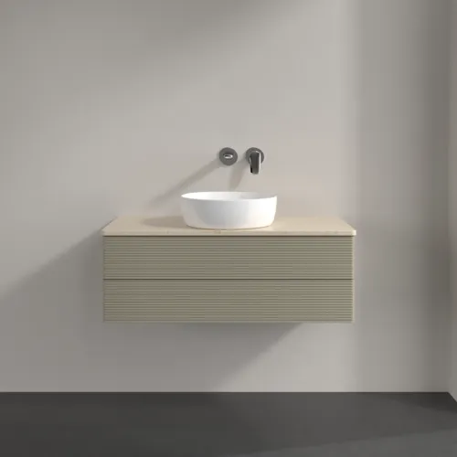 Picture of VILLEROY BOCH Antao Vanity unit, 2 pull-out compartments, 1000 x 360 x 500 mm, Front with grain texture, Stone Grey Matt Lacquer / Botticino #K20113HK
