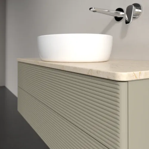 Picture of VILLEROY BOCH Antao Vanity unit, 2 pull-out compartments, 1000 x 360 x 500 mm, Front with grain texture, Stone Grey Matt Lacquer / Botticino #K20113HK