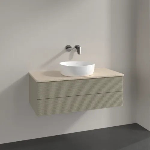 Picture of VILLEROY BOCH Antao Vanity unit, 2 pull-out compartments, 1000 x 360 x 500 mm, Front with grain texture, Stone Grey Matt Lacquer / Botticino #K20113HK
