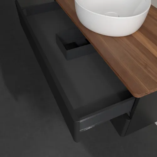 Bild von VILLEROY BOCH Antao Waschbeckenunterschrank, 2 Auszüge, 1000 x 360 x 500 mm, Front mit Struktur, Black Matt Lacquer / Warm Walnut #K20112PD