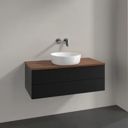 Bild von VILLEROY BOCH Antao Waschbeckenunterschrank, 2 Auszüge, 1000 x 360 x 500 mm, Front mit Struktur, Black Matt Lacquer / Warm Walnut #K20112PD