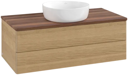 Picture of VILLEROY BOCH Antao Vanity unit, 2 pull-out compartments, 1000 x 360 x 500 mm, Front with grain texture, Honey Oak / Warm Walnut #K20112HN
