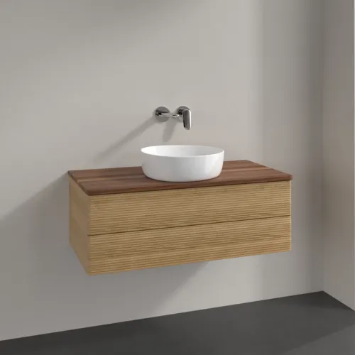 Picture of VILLEROY BOCH Antao Vanity unit, 2 pull-out compartments, 1000 x 360 x 500 mm, Front with grain texture, Honey Oak / Warm Walnut #K20112HN