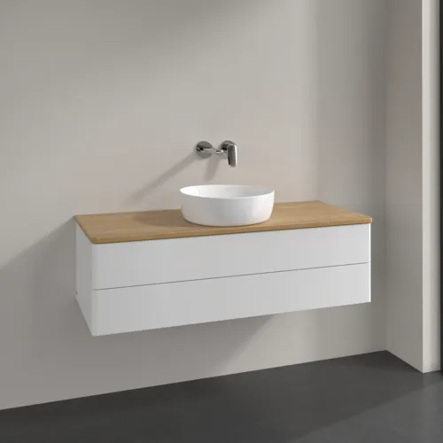 Bild von VILLEROY BOCH Antao Waschbeckenunterschrank, 2 Auszüge, 1200 x 360 x 500 mm, Front ohne Struktur, Glossy White Lacquer / Honey Oak #K21011GF