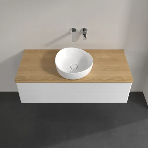 Bild von VILLEROY BOCH Antao Waschbeckenunterschrank, 2 Auszüge, 1200 x 360 x 500 mm, Front ohne Struktur, Glossy White Lacquer / Honey Oak #K21011GF
