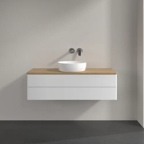Bild von VILLEROY BOCH Antao Waschbeckenunterschrank, 2 Auszüge, 1200 x 360 x 500 mm, Front ohne Struktur, Glossy White Lacquer / Honey Oak #K21011GF