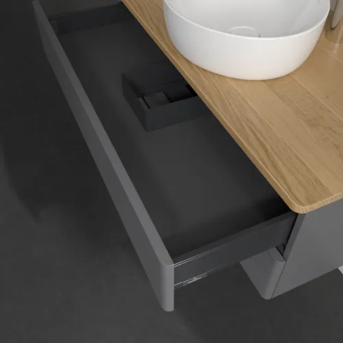 Picture of VILLEROY BOCH Antao Vanity unit, 2 pull-out compartments, 1000 x 360 x 500 mm, Front with grain texture, Anthracite Matt Lacquer / Honey Oak #K20151GK