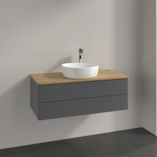 Picture of VILLEROY BOCH Antao Vanity unit, 2 pull-out compartments, 1000 x 360 x 500 mm, Front with grain texture, Anthracite Matt Lacquer / Honey Oak #K20151GK