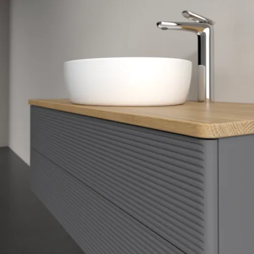 Picture of VILLEROY BOCH Antao Vanity unit, 2 pull-out compartments, 1000 x 360 x 500 mm, Front with grain texture, Anthracite Matt Lacquer / Honey Oak #K20151GK