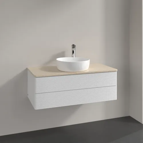 Obrázek VILLEROY BOCH Antao Vanity unit, 2 pull-out compartments, 1000 x 360 x 500 mm, Front with grain texture, Glossy White Lacquer / Botticino #K20153GF