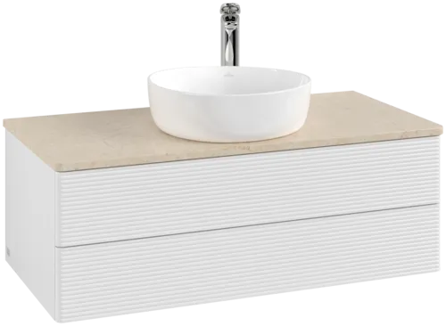 Picture of VILLEROY BOCH Antao Vanity unit, 2 pull-out compartments, 1000 x 360 x 500 mm, Front with grain texture, Glossy White Lacquer / Botticino #K20153GF