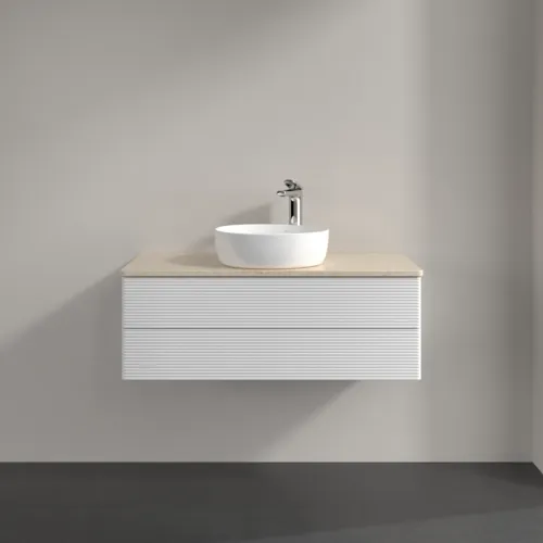 Obrázek VILLEROY BOCH Antao Vanity unit, 2 pull-out compartments, 1000 x 360 x 500 mm, Front with grain texture, Glossy White Lacquer / Botticino #K20153GF