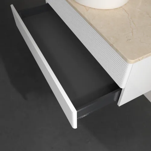 Obrázek VILLEROY BOCH Antao Vanity unit, 2 pull-out compartments, 1000 x 360 x 500 mm, Front with grain texture, Glossy White Lacquer / Botticino #K20153GF