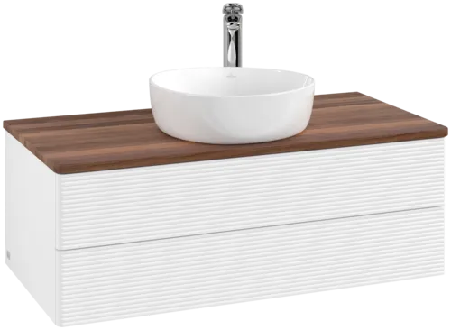 Picture of VILLEROY BOCH Antao Vanity unit, 2 pull-out compartments, 1000 x 360 x 500 mm, Front with grain texture, White Matt Lacquer / Warm Walnut #K20152MT
