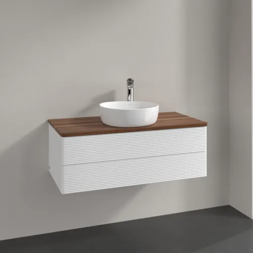 Bild von VILLEROY BOCH Antao Waschbeckenunterschrank, 2 Auszüge, 1000 x 360 x 500 mm, Front mit Struktur, White Matt Lacquer / Warm Walnut #K20152MT