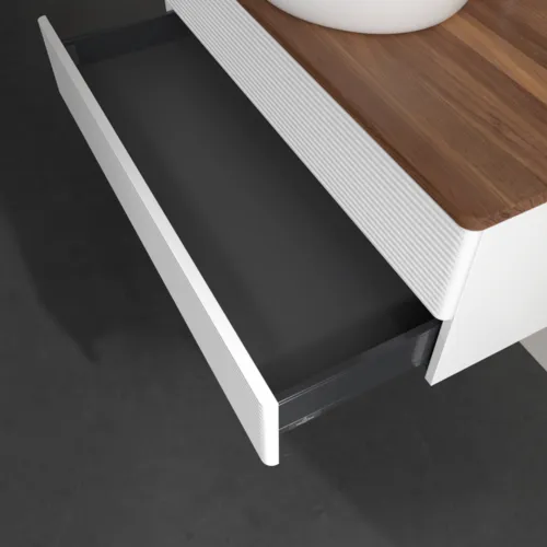 Bild von VILLEROY BOCH Antao Waschbeckenunterschrank, 2 Auszüge, 1000 x 360 x 500 mm, Front mit Struktur, White Matt Lacquer / Warm Walnut #K20152MT