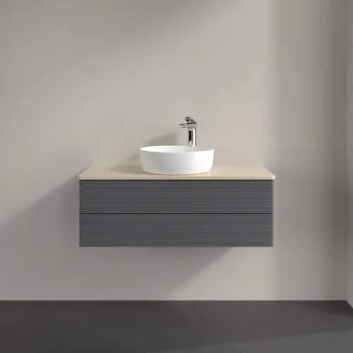 Bild von VILLEROY BOCH Antao Waschbeckenunterschrank, 2 Auszüge, 1000 x 360 x 500 mm, Front mit Struktur, Anthracite Matt Lacquer / Botticino #K20153GK