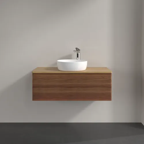 Picture of VILLEROY BOCH Antao Vanity unit, 2 pull-out compartments, 1000 x 360 x 500 mm, Front with grain texture, Warm Walnut / Honey Oak #K20151HM