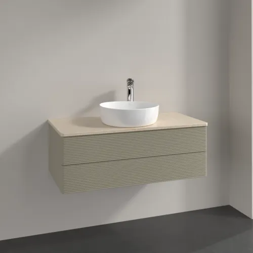 Bild von VILLEROY BOCH Antao Waschbeckenunterschrank, 2 Auszüge, 1000 x 360 x 500 mm, Front mit Struktur, Stone Grey Matt Lacquer / Botticino #K20153HK