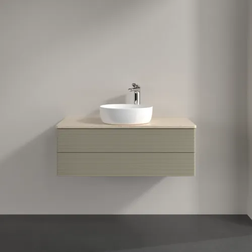Bild von VILLEROY BOCH Antao Waschbeckenunterschrank, 2 Auszüge, 1000 x 360 x 500 mm, Front mit Struktur, Stone Grey Matt Lacquer / Botticino #K20153HK