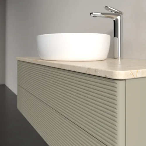 Bild von VILLEROY BOCH Antao Waschbeckenunterschrank, 2 Auszüge, 1000 x 360 x 500 mm, Front mit Struktur, Stone Grey Matt Lacquer / Botticino #K20153HK