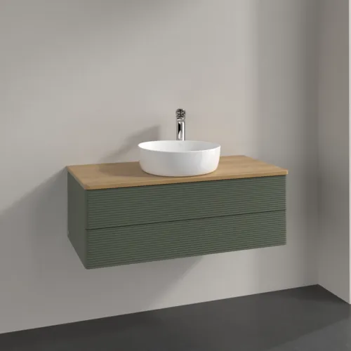 Picture of VILLEROY BOCH Antao Vanity unit, 2 pull-out compartments, 1000 x 360 x 500 mm, Front with grain texture, Leaf Green Matt Lacquer / Honey Oak #K20151HL