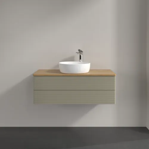 Bild von VILLEROY BOCH Antao Waschbeckenunterschrank, 2 Auszüge, 1000 x 360 x 500 mm, Front mit Struktur, Stone Grey Matt Lacquer / Honey Oak #K20151HK