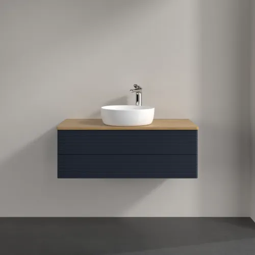 Picture of VILLEROY BOCH Antao Vanity unit, 2 pull-out compartments, 1000 x 360 x 500 mm, Front with grain texture, Midnight Blue Matt Lacquer / Honey Oak #K20151HG