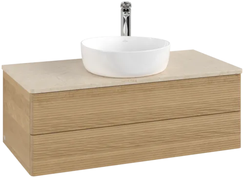 Picture of VILLEROY BOCH Antao Vanity unit, 2 pull-out compartments, 1000 x 360 x 500 mm, Front with grain texture, Honey Oak / Botticino #K20153HN